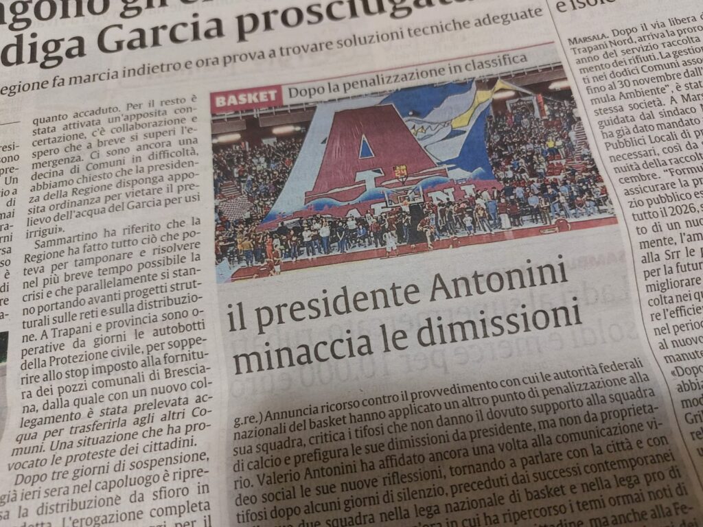 L'edizione odierna de La Sicilia dedica ampio spazio alle ultime dichiarazioni del presidente Antonini